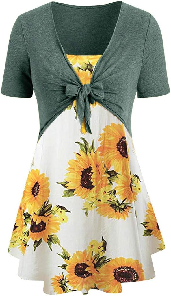Xinantime Womens Knot Bandage Top Sunflower Print Vest Shirt Tank Blouse Tunic Suit