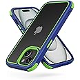 Mobnano Compatible with iPhone 15 Case, with Multicolor Protective Shockproof Bumpers, Crystal Clear Back Not Yellowing Anti-Scratch Hard PC Back & Soft Silicone TPU Frame Cover - Blue/Green