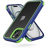 Mobnano Compatible with iPhone 15 Case, with Multicolor Protective Shockproof Bumpers, Crystal Clear Back Not Yellowing Anti-Scratch Hard PC Back & Soft Silicone TPU Frame Cover - Blue/Green
