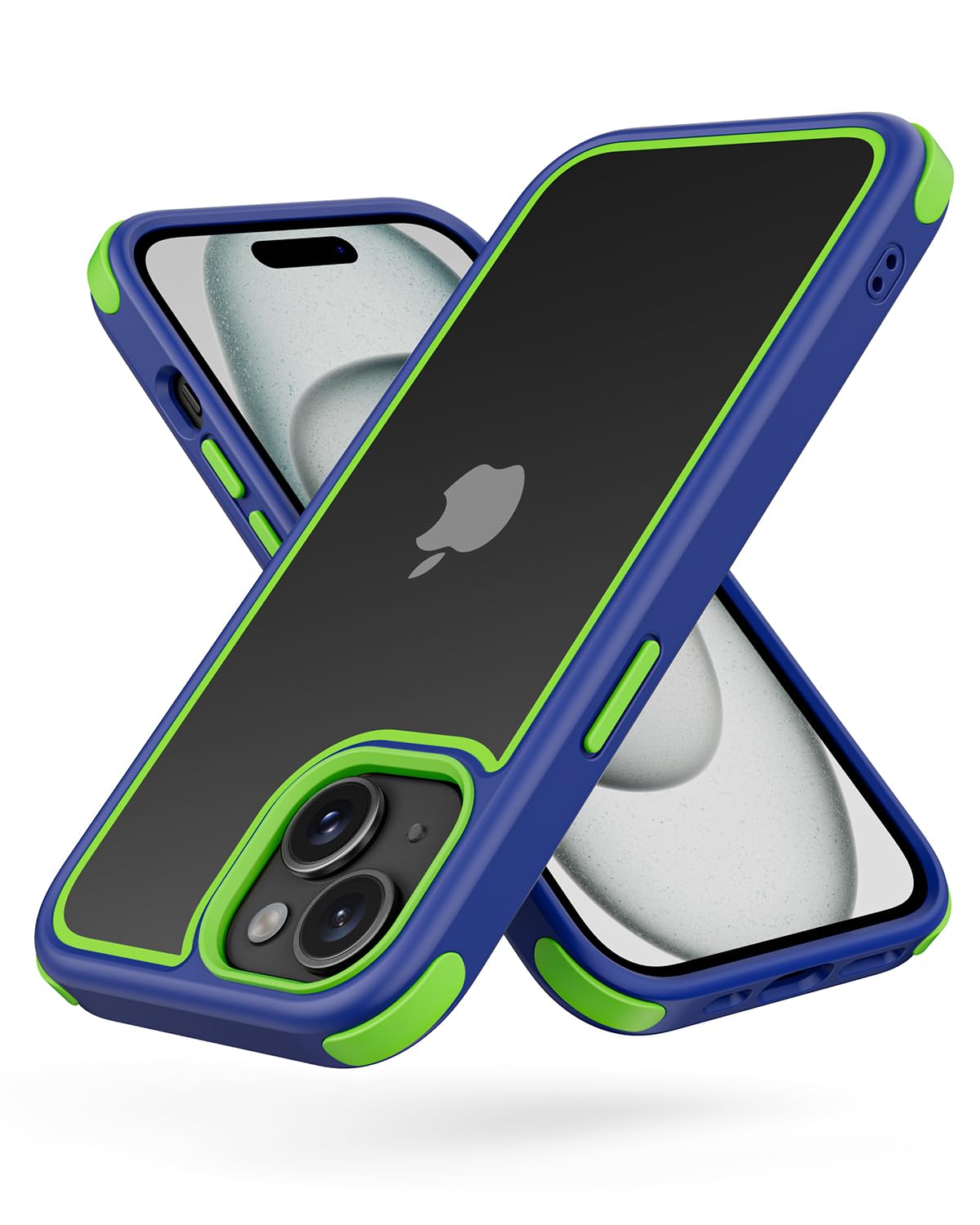 Mobnano Compatible with iPhone 15 Case, with Multicolor Protective Shockproof Bumpers, Crystal Clear Back Not Yellowing Anti-Scratch Hard PC Back & Soft Silicone TPU Frame Cover - Blue/Green