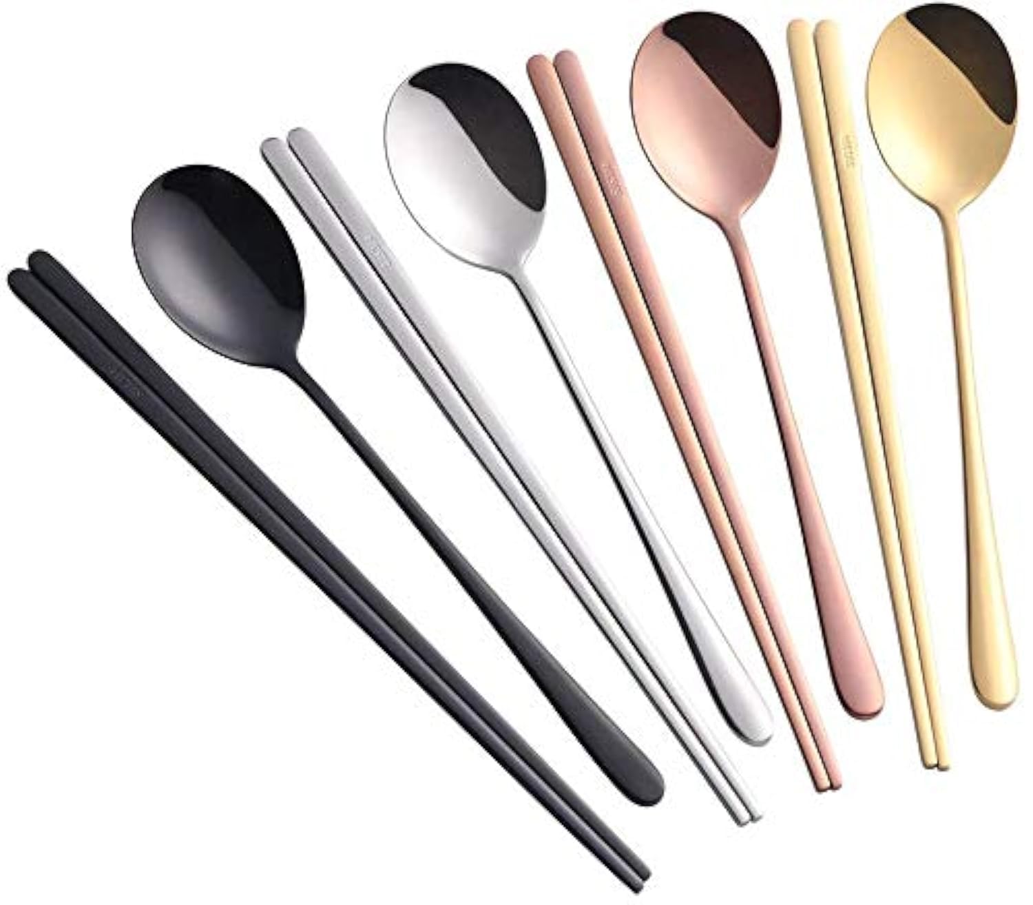 Buyer Star 4 Set Spoon Chopsticks, 4 Color Reusable Metal Stainless Steel Korean Chopstix Spoon Set