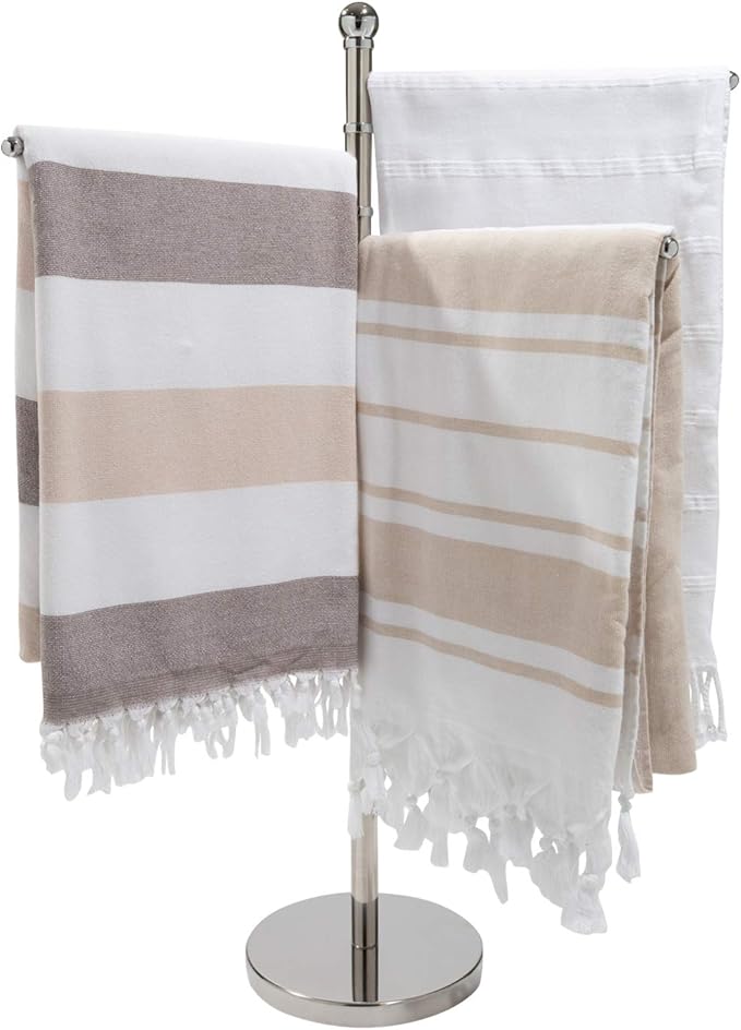 Houseables Standing Towel Rack, 35” Tall, Stainless Steel, Chrome, for