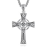 ADMETUS Celtic Cross Birthstone Necklace, 925 Sterling Silver Birthday Gifts, Good Luck Irish Jewelry, Multiple Styles and Colors, with 2.5mm 22"+2" Rolo Chain