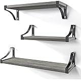 AMADA HOMEFURNISHING Floating Shelves Wall Mounted Set of 3, Rustic Wood Wall Shelves for Bedroom, Bathroom, Living Room, Kit
