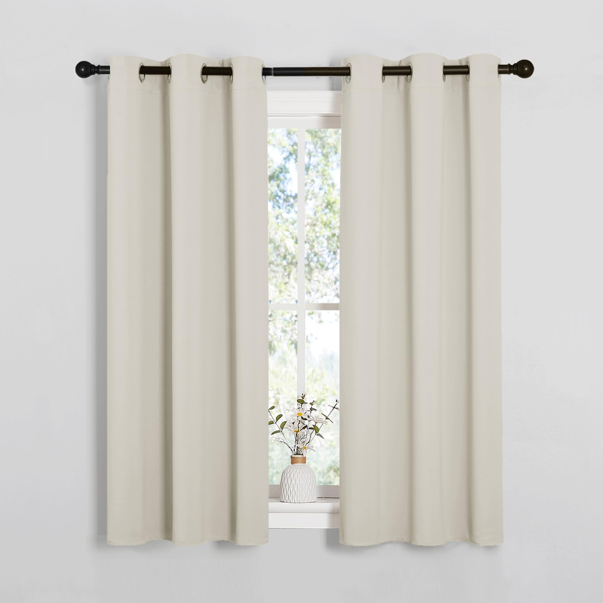 PONY DANCE Beige Thermal Curtains - 37x54 Inch, 2 Panels, Energy Saving, Privacy Protection, Eyelet Design, for Kids' Bedroom — image 1