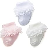 Baby Girl Socks Eyelet Triple Lace Ruffle Socks Turn Cuff Socks 2/3/5 Pairs Ankle Dress Sock for Newborn Infant Toddler