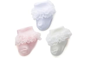 Baby Girl Socks Eyelet Triple Lace Ruffle Socks Turn Cuff Socks 2/3/5 Pairs Ankle Dress Sock for Newborn Infant Toddler