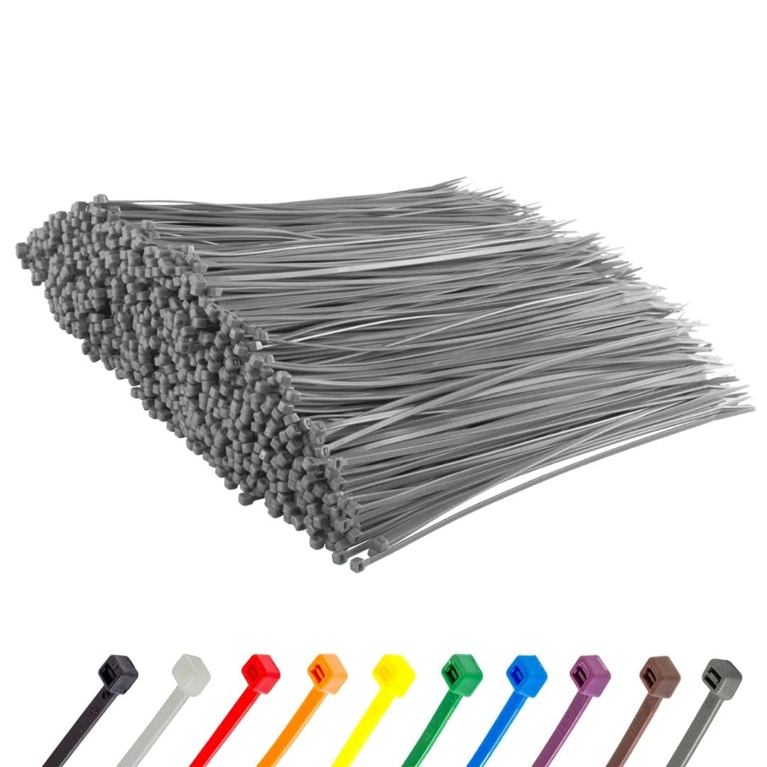 Gocableties Silver Cable Ties, 300mm x 3.6mm, Bulk Pack of 1000, 12” Premium Nylon Zip Ties, Multi-Purpose Plastic Tie Wraps, Secure Self-Locking Mechanism, for Home, Garden, Office and DIY