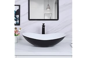 Davivy 24.5'' X 13.8'' Large Matte Black Oval Vessel Sink with Pop Up Drain,Ceramic Bathroom Sink Above Counter,Matte Black and White Vessel Sink for Bathroom (Large)