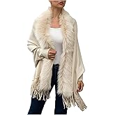 Women Luxury Bridal Faux Fur Shawl Wraps Cloak Coat Sweater Cape Stylish Cozy Long Sleeve Open Front Fringe Cardigan