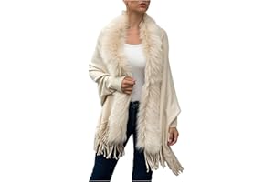 LMSXCT Women Luxury Bridal Faux Fur Shawl Wraps Cloak Coat Sweater Cape Stylish Cozy Long Sleeve Open Front Fringe Cardigan