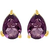 SeagullIN Women's 18K Gold Plated Metal 7x9 Pear Shape Gemstone Gemstone Stud Earrings - Birthstone Stud for Her