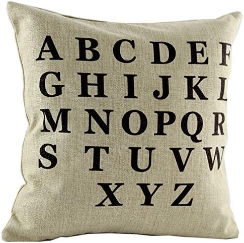 SofaMATES Home Decorative Cotton Linen Square Black Alphabet ABCs Throw Pillow Shams Cushion Cover Retro 18" x 18" Pillowcase