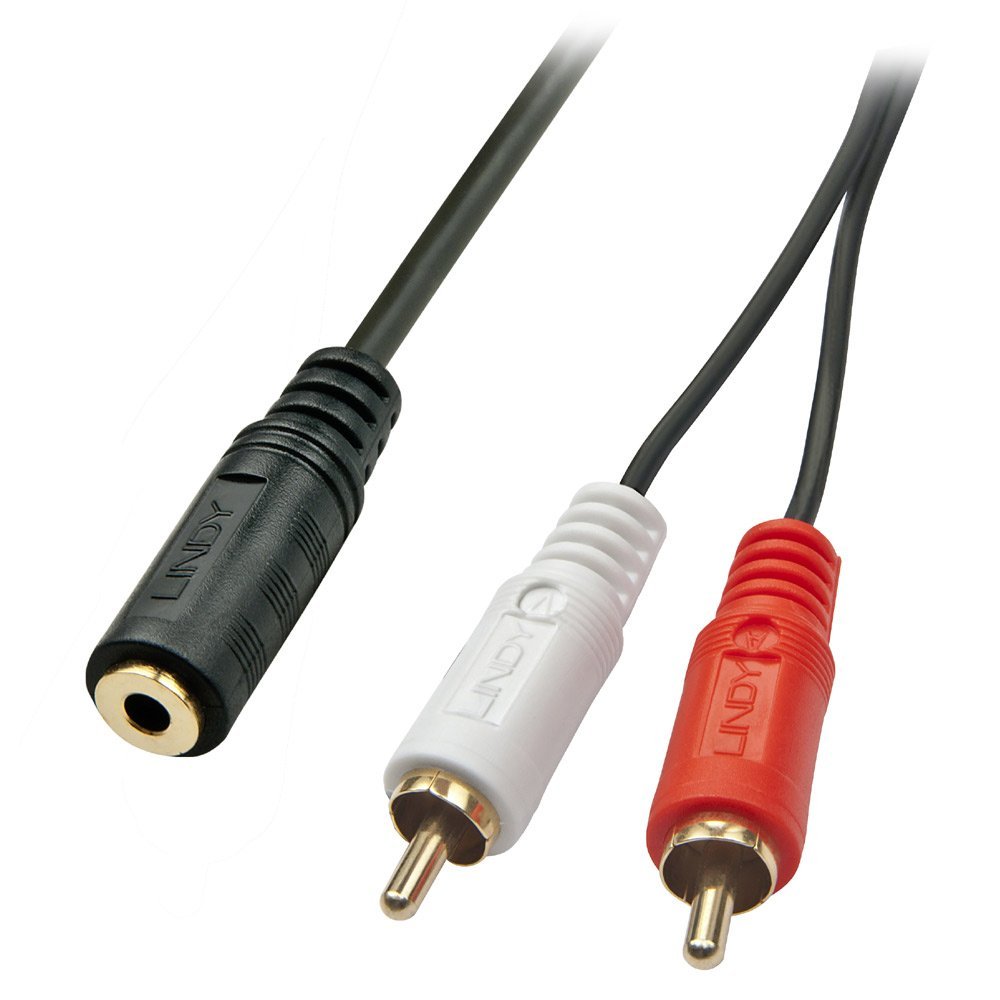 LINDY 0.25 m 3.5 mm Female to 2 x RCA Male AV Adapter Cable - Black