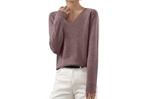 BAWILOM Womens Sweaters V Neck Long Sleeve Knit Tops Fall Winter Soft Comfy Clothes Solid Color Casual Pullover Sweater