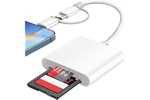 SD Card Reader for iPhone Camera,2 in 1 SD Card Adapter Supports SD/TF Card High Speed Micro SD Card Reader Adapter Compatibl