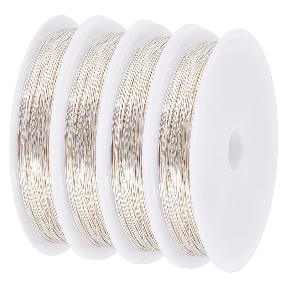 SUNNYCLUE 40M Copper Bead Wires 0.5mm 24 Gauge Craft Wire Silver Beading Wires Tarnish Resistant Jewellery Beading Wire Copper Craft Wires Soft Bead String Wire for Jewellery Making Wrapping Sculpting