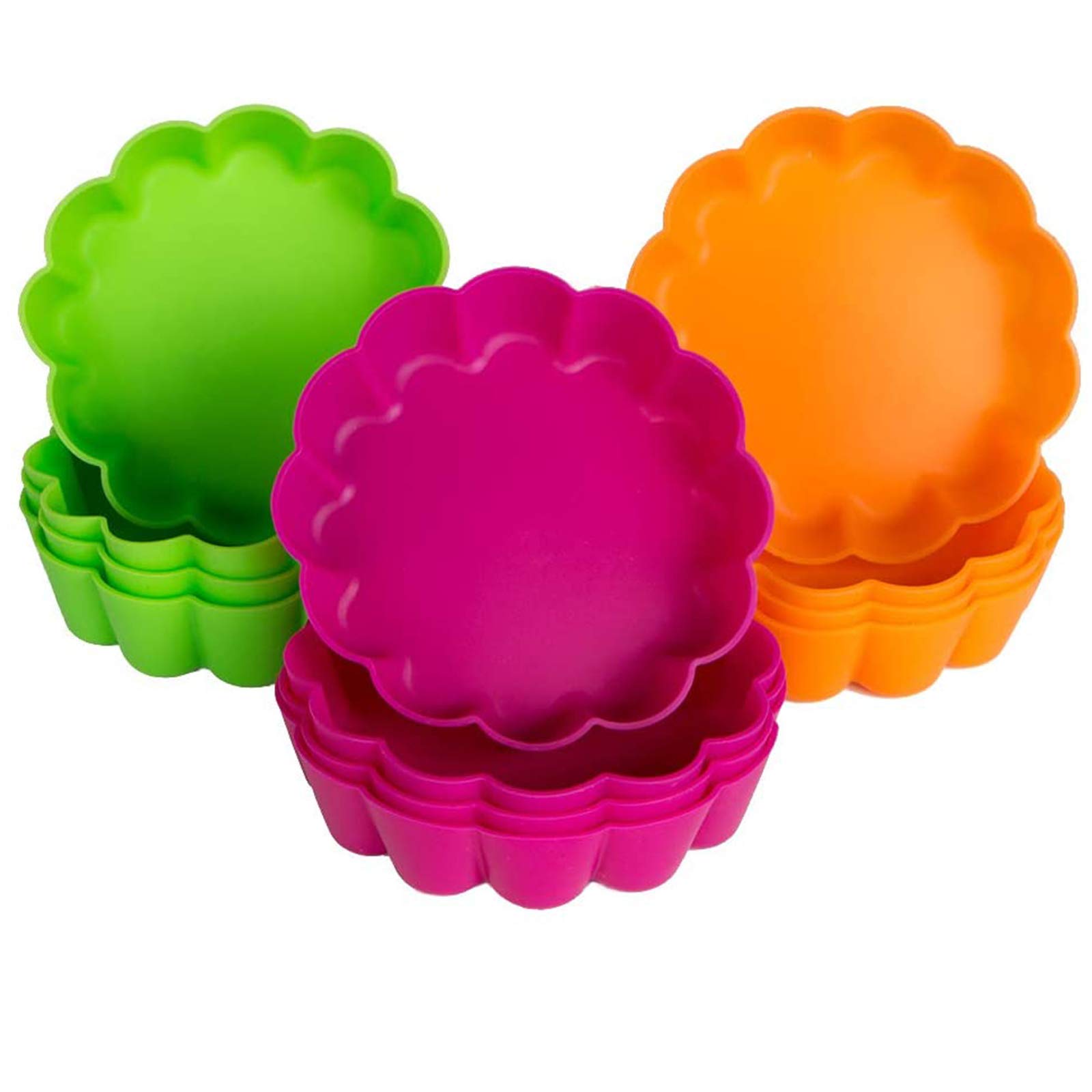 webake Tart Tins Mini Quiche Dishes Silicone Tart Mould 12 Pcs 3 Inch Round Fluted Flan Pan Pie Tin Cake Baking Tray Multi Colour 8 x 2.2 cm