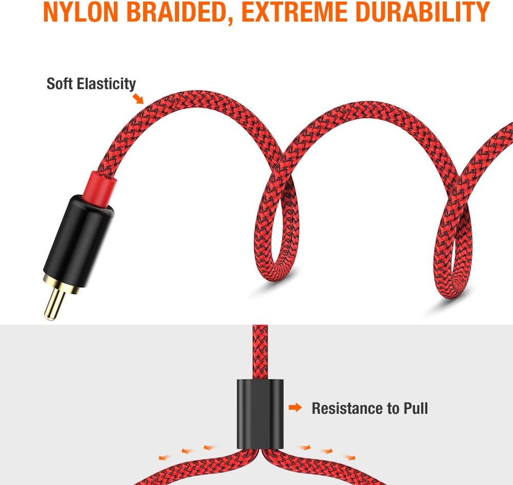 2 Pack RCA Cable, Oldboytech 3.5mm Male to 2RCA Adapter Audio Cable [6 Feet, Hi-Fi Sound] Nylon-Braided AUX Y Cord for Stereo Receiver Speaker Smartphone Tablet HDTV MP3 Player Echo Dot (Red): Industrial & Scientific