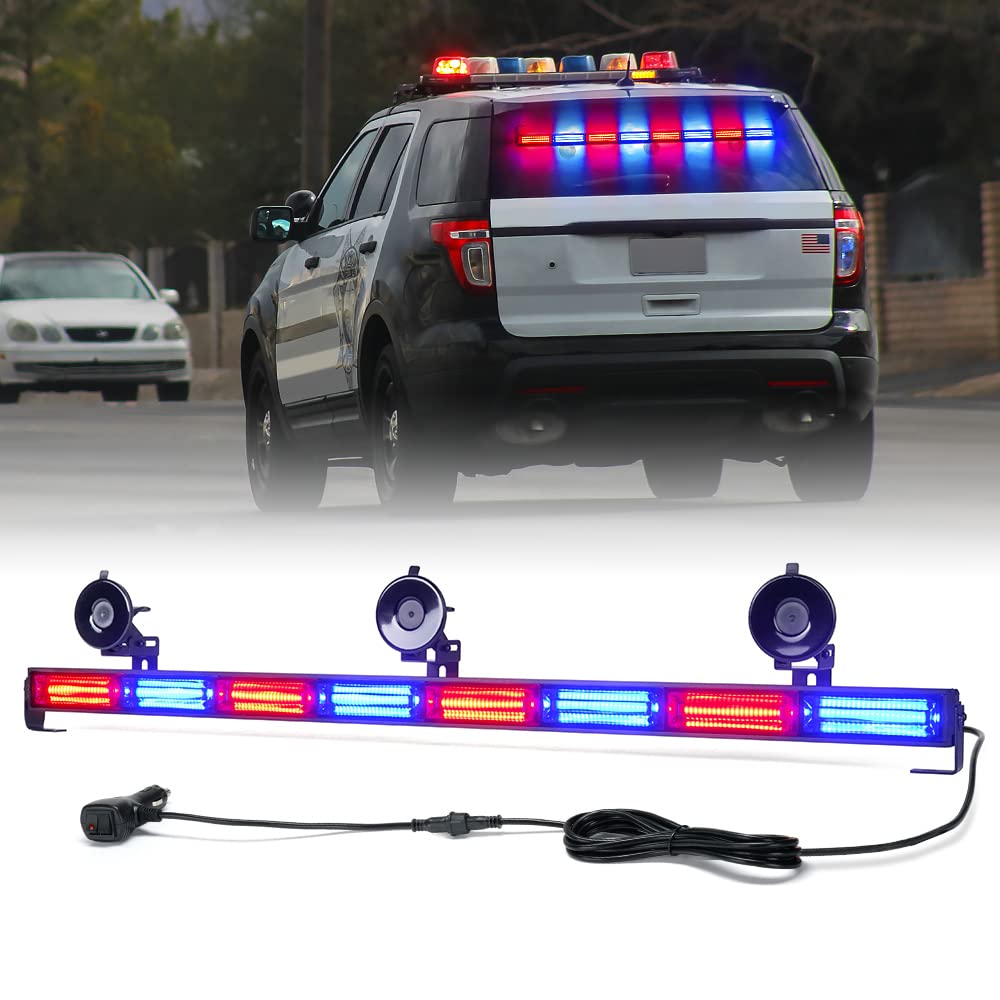 Xprite 35″ COB Emergency Strobe Traffic Advisor Light Bar w/ 21 Flash Patterns, Directional Flashing Safety Strobe Light, for Police Law Enforcement POV Vehicles Trucks(Red&Blue)