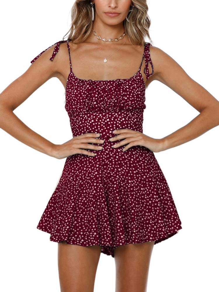 Photo 1 of ** UNKNOWN SIZE*** Jeanewpole1 Womens Summer Spaghetti Strap Jumpsuit Casual Flower Printed Beach Short Romper Wine Red