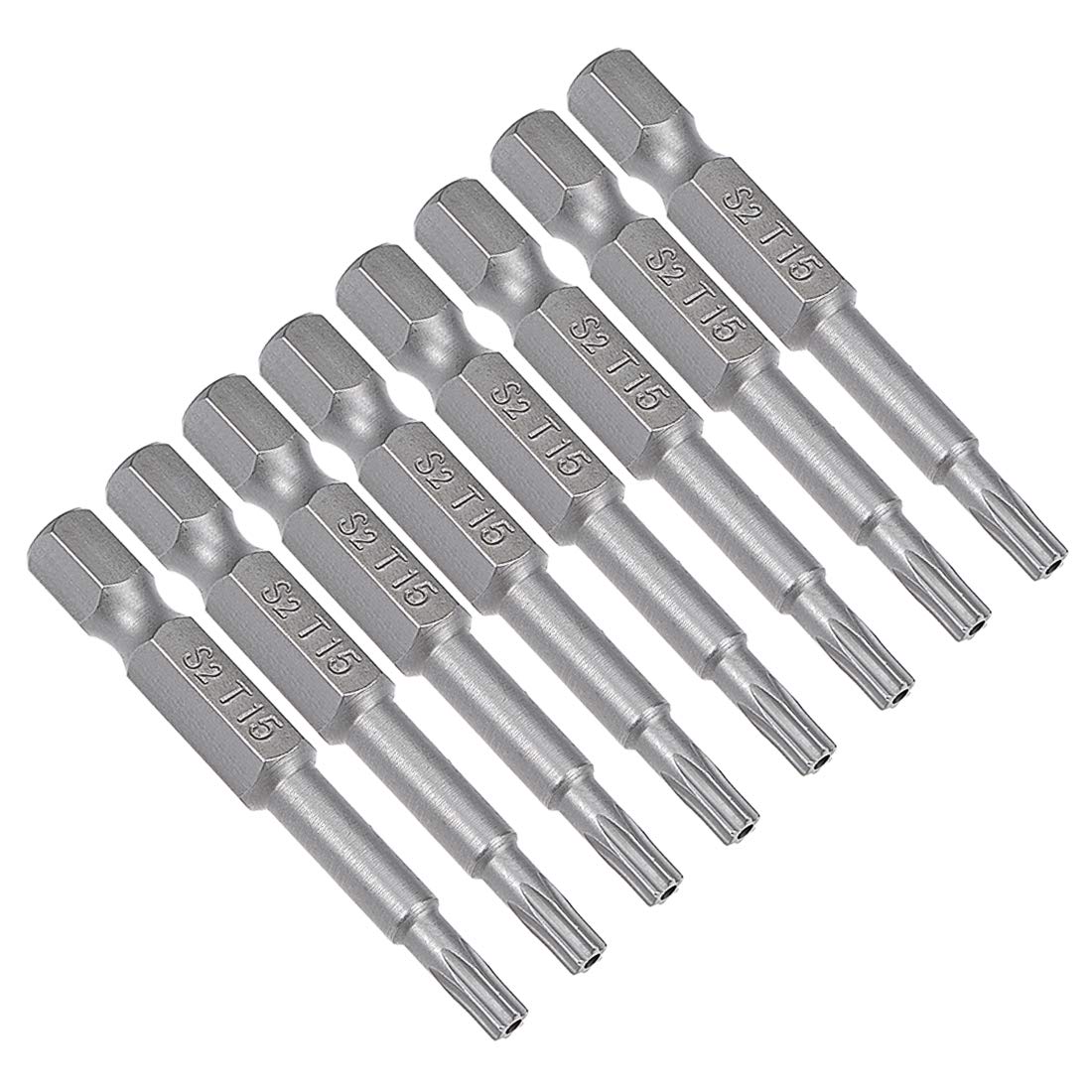 sourcing map 8 Pcs T15 Magnetic Torx Screwdriver Bits, 1/4 Inch Hex Shank 2-inch Length S2 Security Tamper Proof Screw Driver Kit Tools