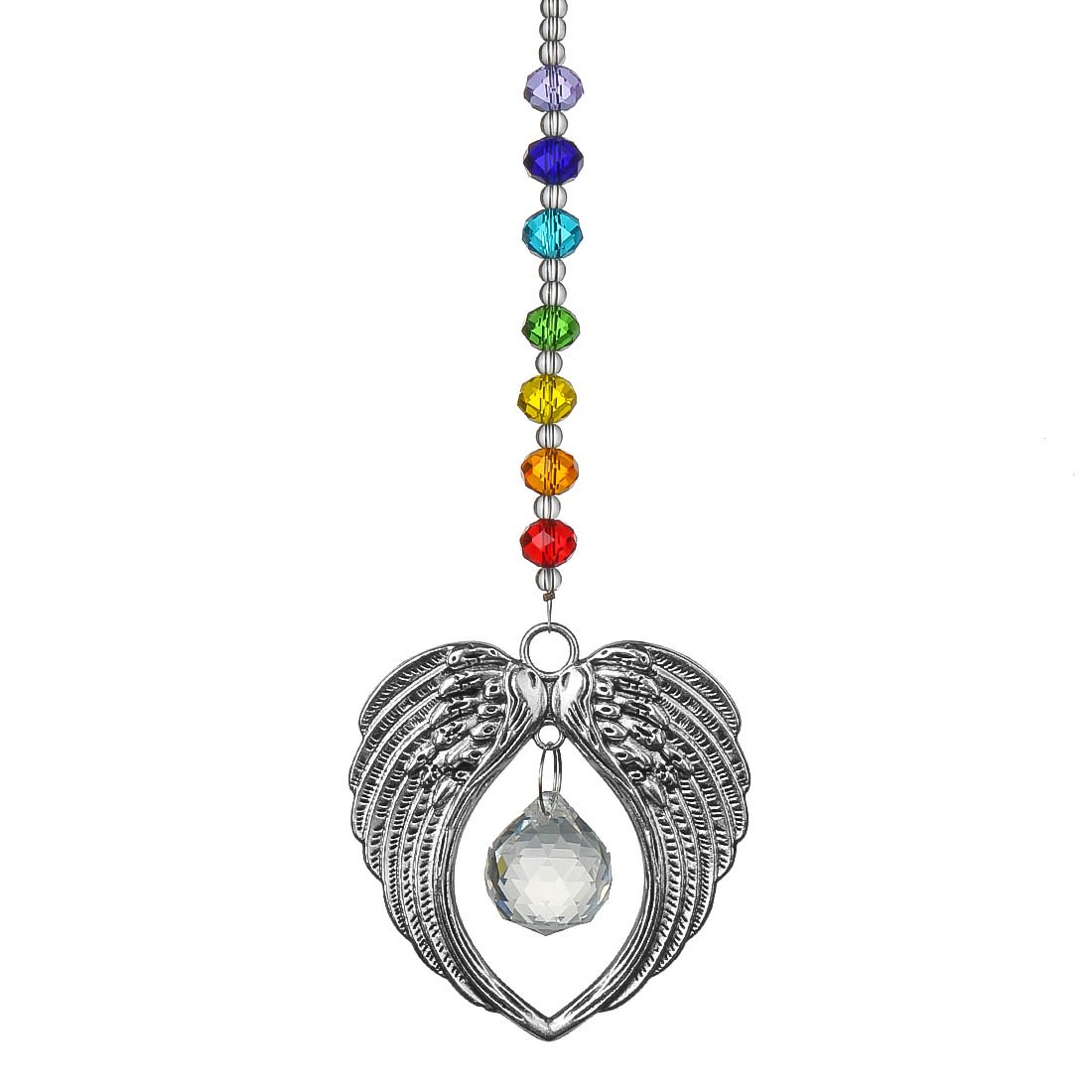 Qf Chakra Angel Wing Pendant with Crystal Ball Rainbow Suncatcher Window Home Decor