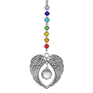 Qf Chakra Angel Wing Pendant with Crystal Ball Rainbow Suncatcher Window Home Decor