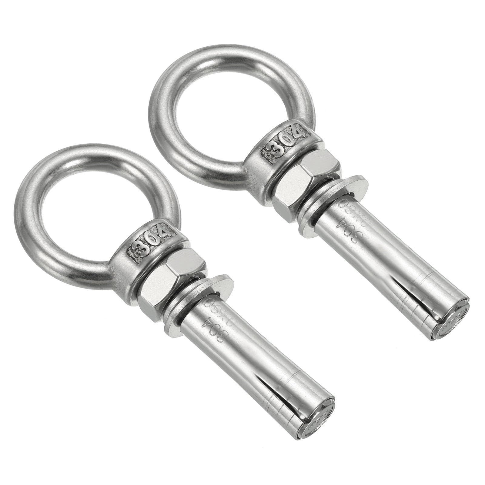 PATIKIL Expansion Eye Bolt M10x60mm, 2 Pack 304 Stainless Steel Shoulder Anchors Eyebolt Screw with Eye Ring for Concrete Brick Walls Canopy Engineering Rigging Silver