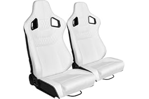 Jiabeir Universal Bucket Racing Seat White Leather Black Carbonfiber Leather Back Reclinable With Double Slider For Cars