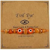 A-yeite Evil Eye Bracelet for Women Men Handmade Irregular Crystal Stone Blue Red Beads Braided String Bracelets Good Luck Inspirational Amulet Jewelry for Family Friends