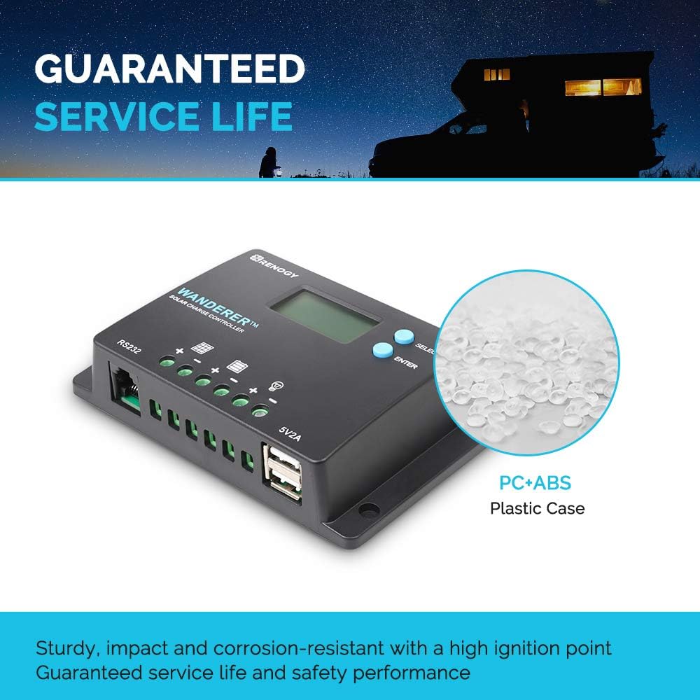 Renogy Wanderer 10 Amp 12V/24V PWM Negative Ground Solar Charge Controller Regulator Compatible with Bluetooth Module : Garden & Outdoor