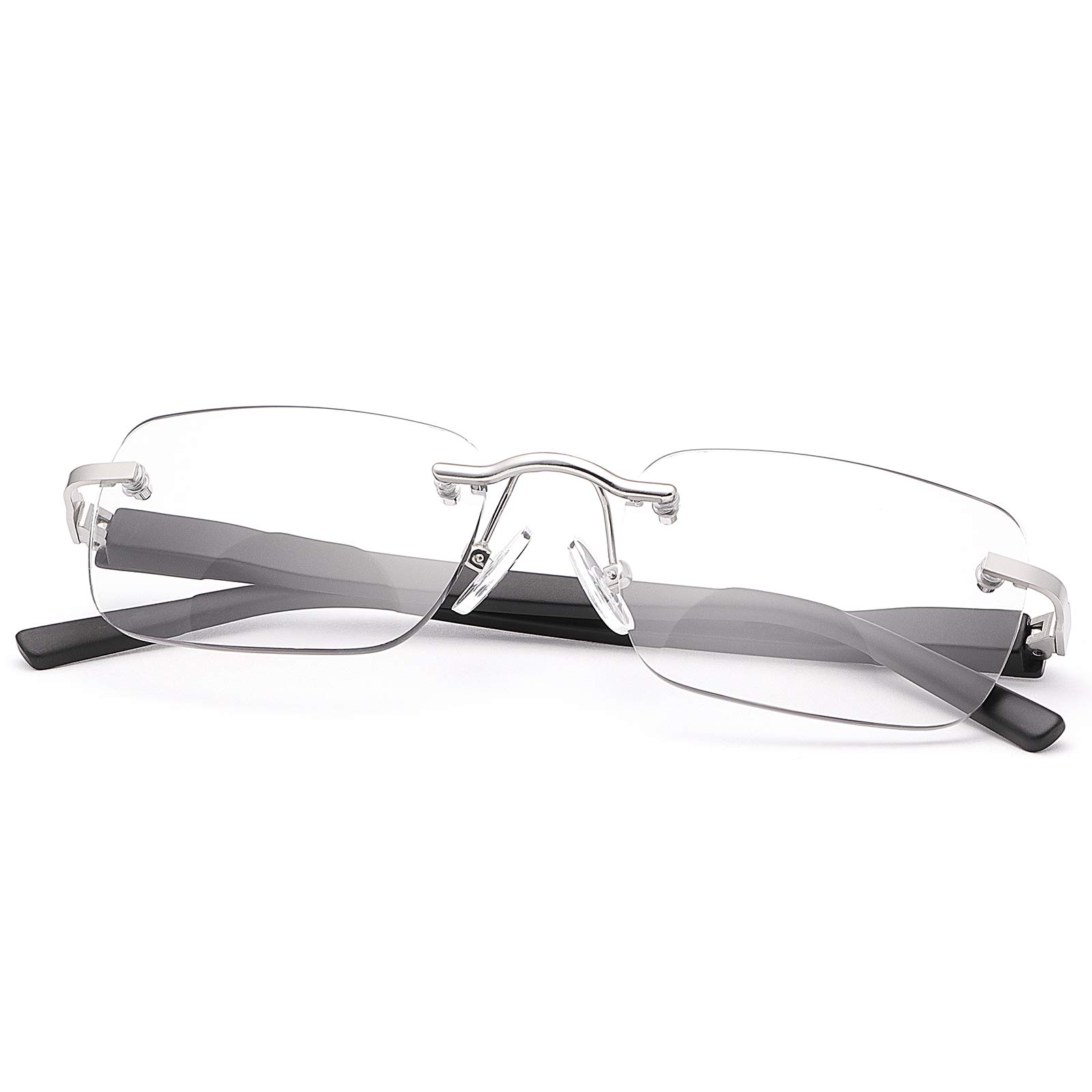 Photo 1 of Rimless Bifocal Reading Glasses Spring Hinge Photochromic Sun Readers Transition Shades Computer Blue Light Blocking Sunglasses UV400 Protection Anti Glare Eyewear Gaming Eyeglasses for Men and Women