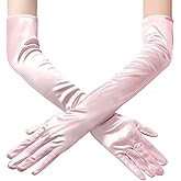 JUNART Long Satin Gloves,Elegant Elbow Length Gloves for Opera Party, Wedding, Evening Dresses,Carnival Costume, Dance