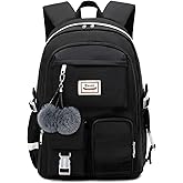 HengQiYu Large Backpack Girl Backpack Teen Girls Bookbag College Women Middle High School School Bag For Big Student Laptop Backpack (Black)