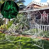 Unomor Halloween Decorations Outdoor 23×19 Feet Giant Spider Web Glow in The Dark for Halloween Garden, Yard - White