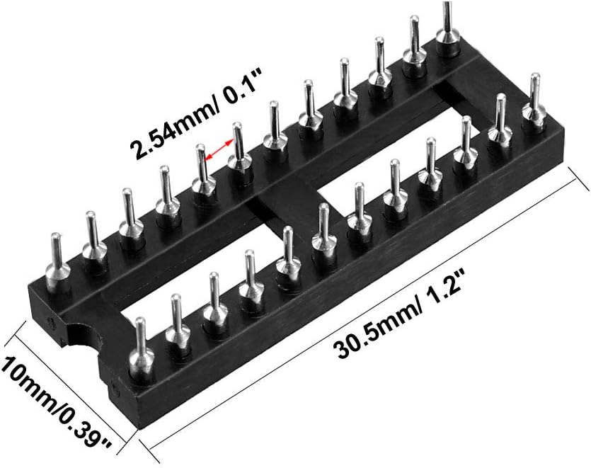 sourcing map 2pcs DIP IC Chip Socket Adaptor Solder Type 2.54mm Pitch Dual Row 24 Round Pins 7.62mm Row Pitch - Image 3