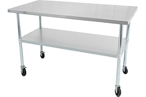 THORINOX DSST-3072-GS-C Stainless Steel 72" Wide x 30" Deep Food Prep Work Table with Swivel Casters - NSF Commercial Heady D