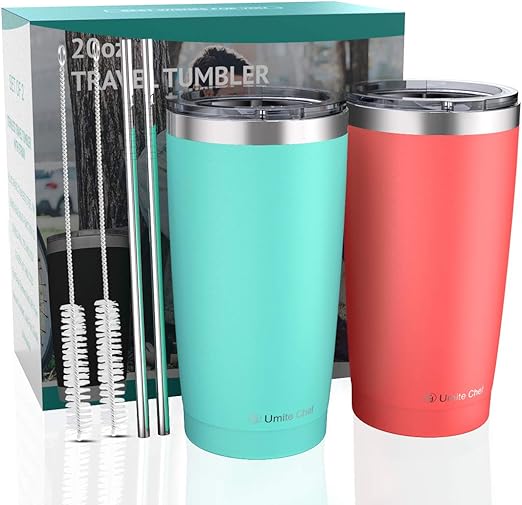 Amazon Com 2 Pack 20oz Insulated Tumblers With Lid Gift Box Stainless Steel Coffee Cup By Umite Chef Double Wall Vacuum Insulated Travel Coffee Mug With Splash Proof Slid