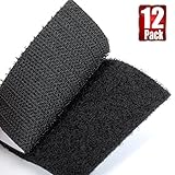 12Pcs 2.4" x2.4" Strong Tape Double sided adhesive Sticky Hook Loop Mounting Removable Wall Fastener Tape -Black (12 Pcs: 6x6 cm)