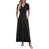 AUSELILY Maxi Dresses for Women Ankle Length Floral Print Beach Long Flowy Dress with Pockets