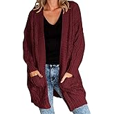 Miladusa Women's Cardigan Sweaters Long Sleeve Plus Size Solid Cable Knit Open Front Outerwear with Pockets