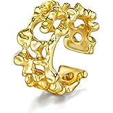 Gold Large Chunky Dainty Shell FULLY ADJUSTABLE Open Ring for Women by SNGIA, Summer Beach Handmade Adjustable Seashell Ring, Minimalist Stackable Ocean Themed Wedding Date Birthday Gift, Bold Exaggerated Irregular Wavy Trendy Ribbed Jewelry, Textured Patterned Fashion Accessories, Vintage Hammered Thick Circular Nickle Free