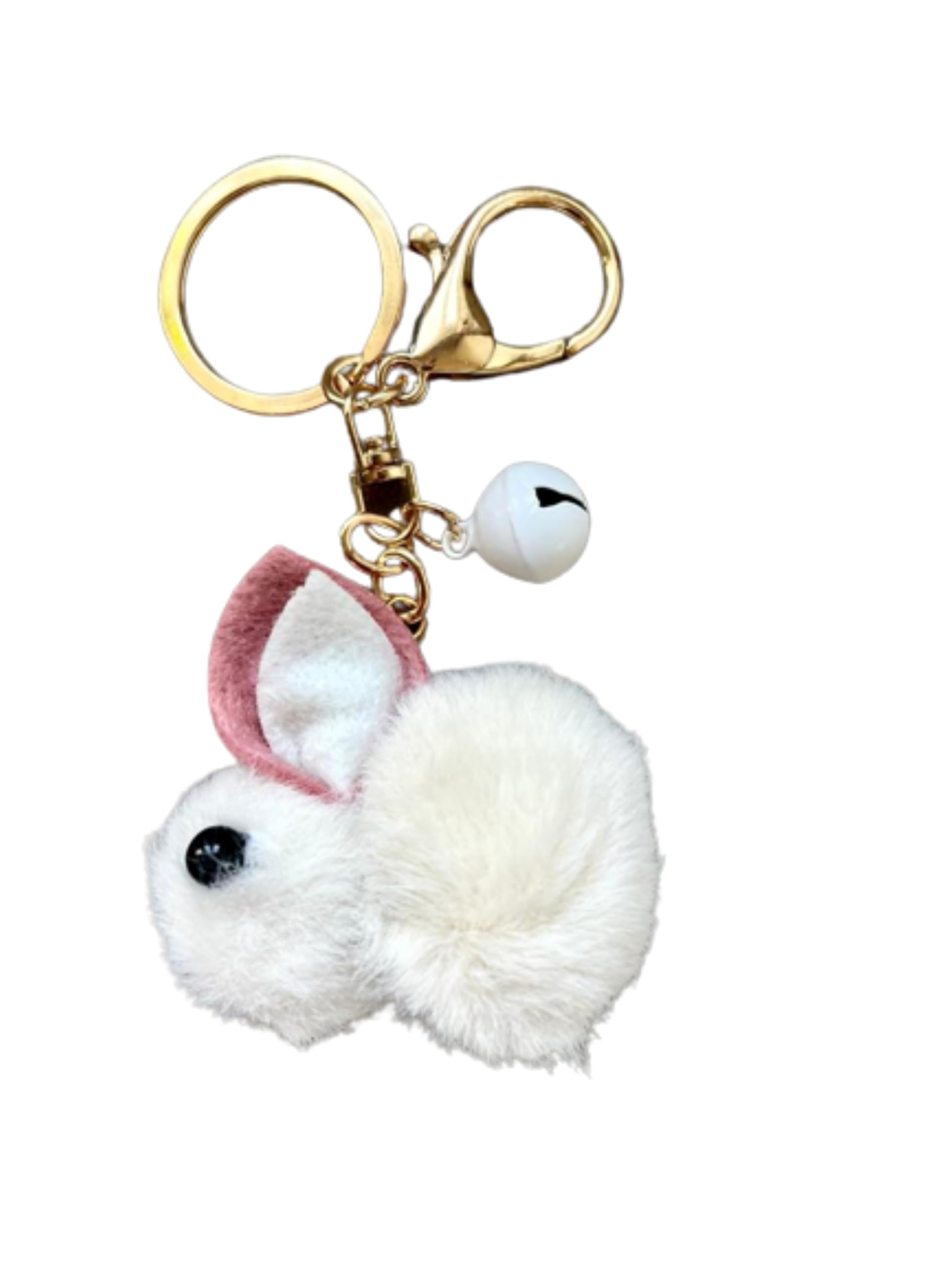 CrownOfRibbons Rabbit Keyring, Handbag Charm, White Bunny Luggage Accessory, Car, House Keychain