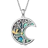 SHAOAN 925 Sterling Silver Fairy Abalone Shell Pendant Necklace Tree of Life Moon Necklace Jewelry Gifts for Women
