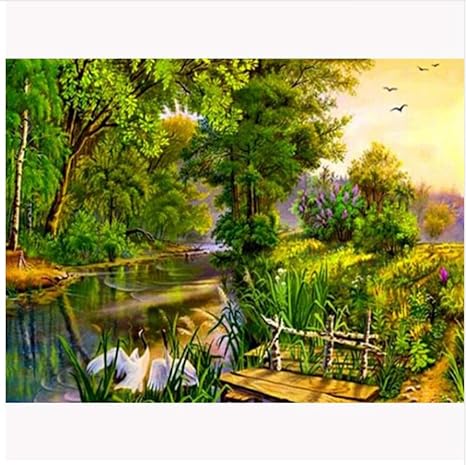 QAZZSF DIY Malen Nach Zahlen Wald Stream Landschaft Holzbrücke Abstraktes Ölgemälde Puzzle Spiel Spielzeug Geschenke Kunstwer