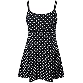 DANIFY Plus Size Swimsuit for Women One Piece Swim Dress Polka Dot Swimwear Cover Up Bathing Suit Retro Skirted Swimdress