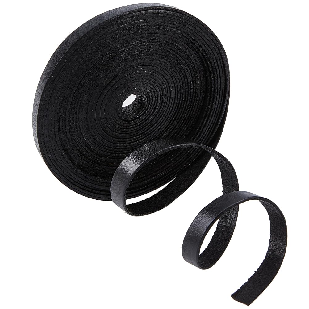 GORGECRAFT 5m Genuine Leather Strips 8mm Wide Flat Cord 1mm Thick Black Strap Cowhide String Braiding Thread Rope for Bracelets Necklace Jewelry Making Belts DIY Crafts Workshop