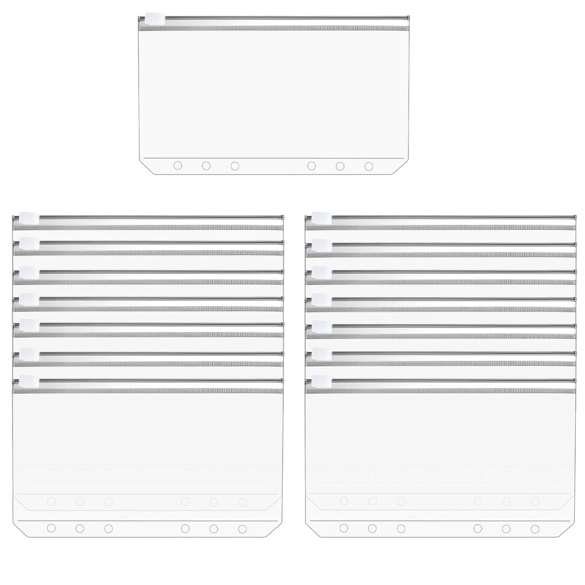 TMBMLPP 15 PCS A6 Budget Binder Pockets, PVC A6 Binder Wallets, Transparent 6 Hole Zipper Bag, Cash Envelope Waterproof Envelopes, Loose Leaf Bags, Clear Cash Envelopes, for Cash Cards Bill Photos