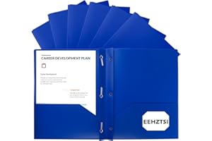 EEHZTSI 12-Pack Plastic Folders with Pockets and Prongs,2-Pocket Folders with 3 Fasteners, Poly Folders Holds 8-1/2" x 11" Paper for School/Office/Home, Blue